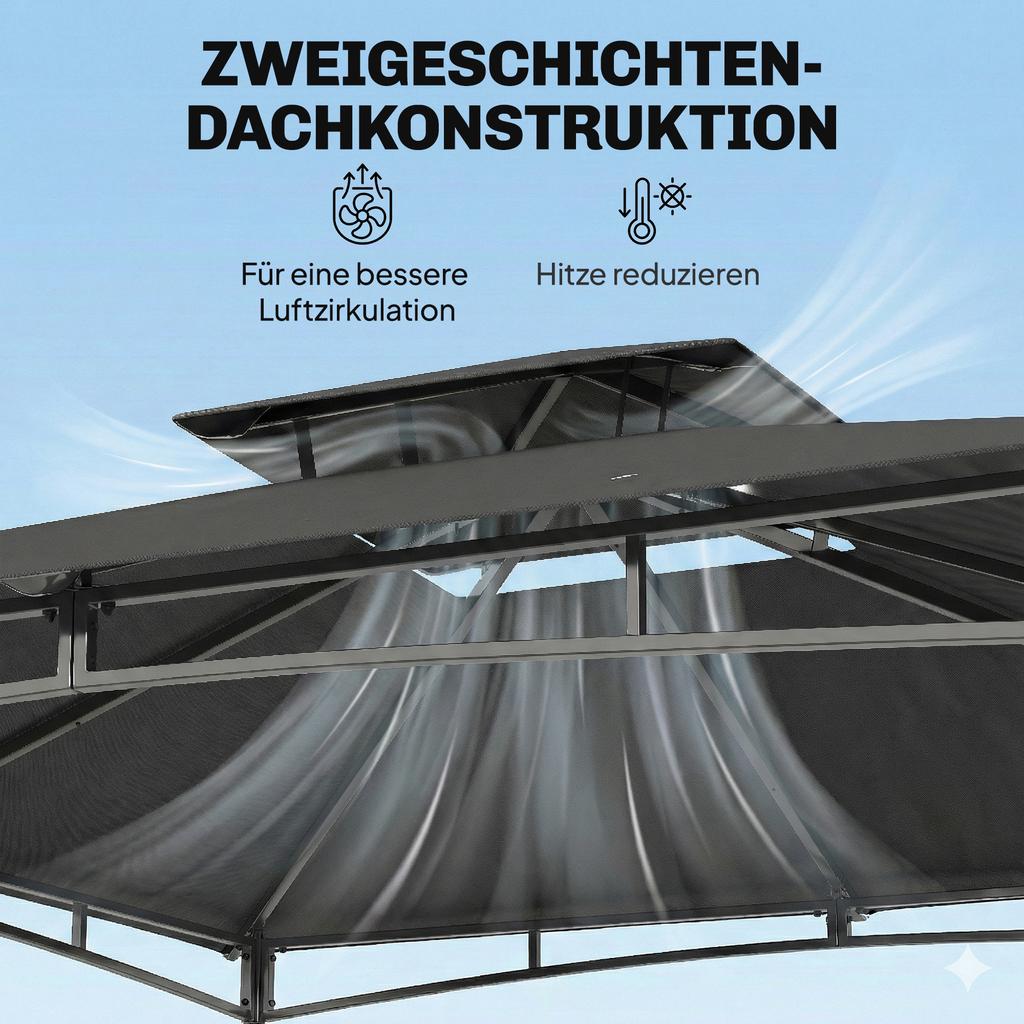 3 x 3 m Gazebo, Garden Gazebo with 2-Tier Roof, Metal Frame, Dark Grey