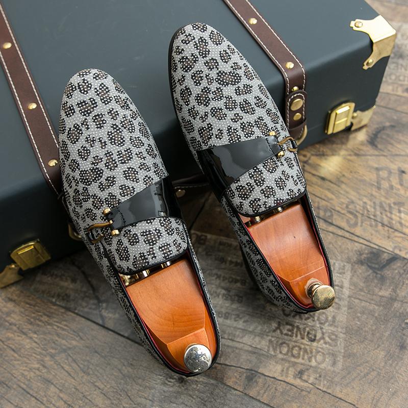 Designer Men's Gold Silver Leopard print Leather Casual Brogues Shoes Formal Wedding Dress Homecoming Footwear  Hombre