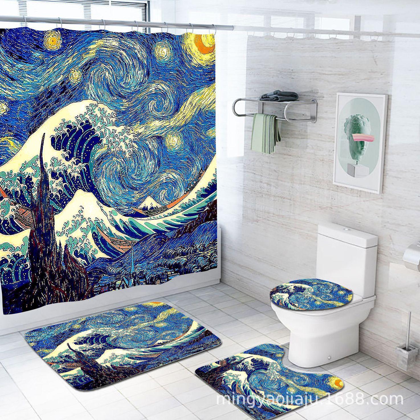

Direct Supply Digital Printing Shower Curtain Bathroom Partition Curtain Bathroom Floor Mat Four-Piece Set Three-Piece Set Floor mat 40X60CM
