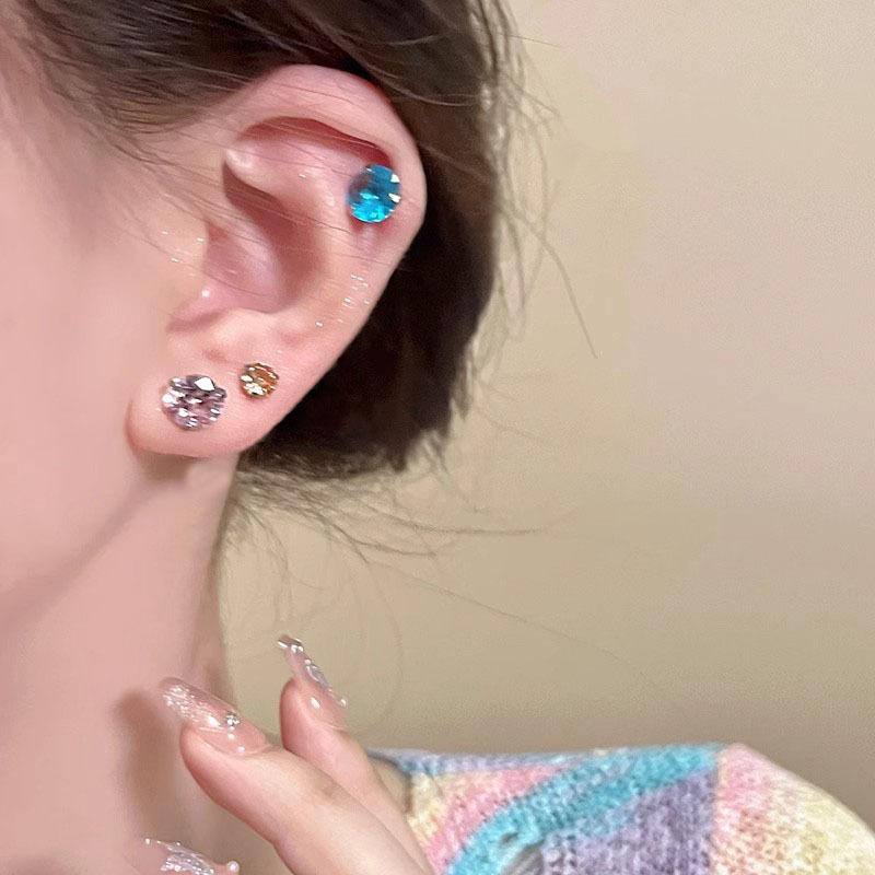 2/4/6/8Pcs Daily Versatile Chic Ear Jewelry Gifts Accessories Shiny Zircon Magnetic Stud Earrings Set For Women Men
