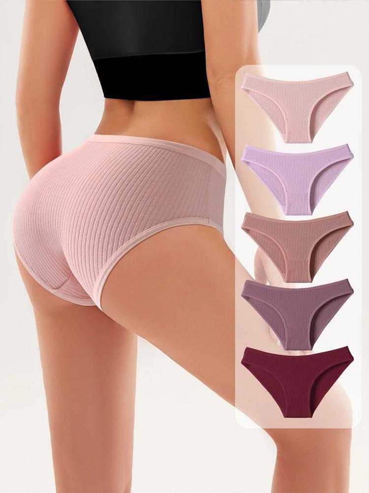 5 stk/sett Dameundertruser Stripete truser Dameundertøy Lav midje Bomullsunderbukser Sexy dameunderbukser Mykt dameundertøy S-XXL