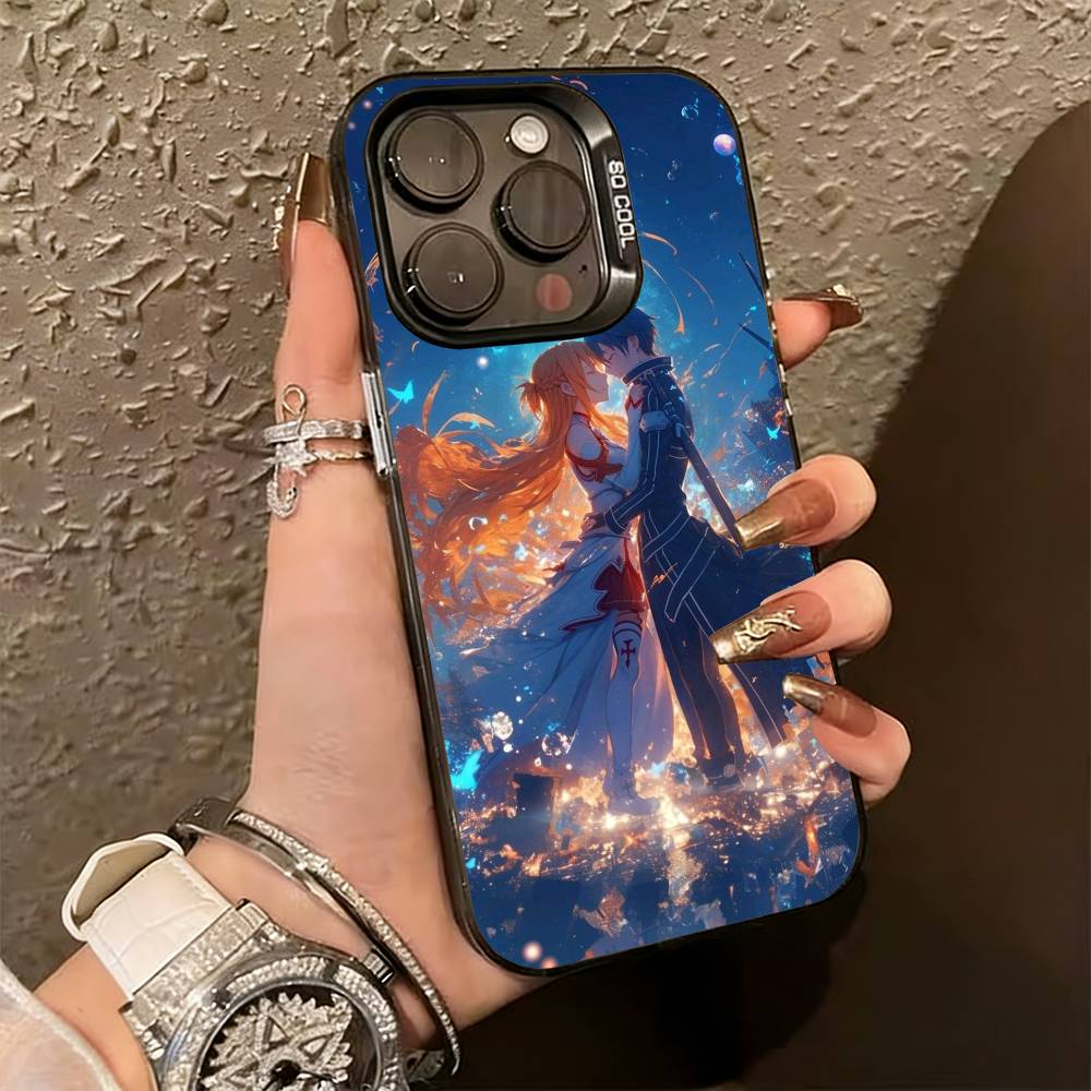 

Kirito & Asuna Anime Phone Case For iPhone 17,16,15,14,13,12,11 Plus,Pro Max,XS,Colorful Silver Black Cover iPhone11PROMAX