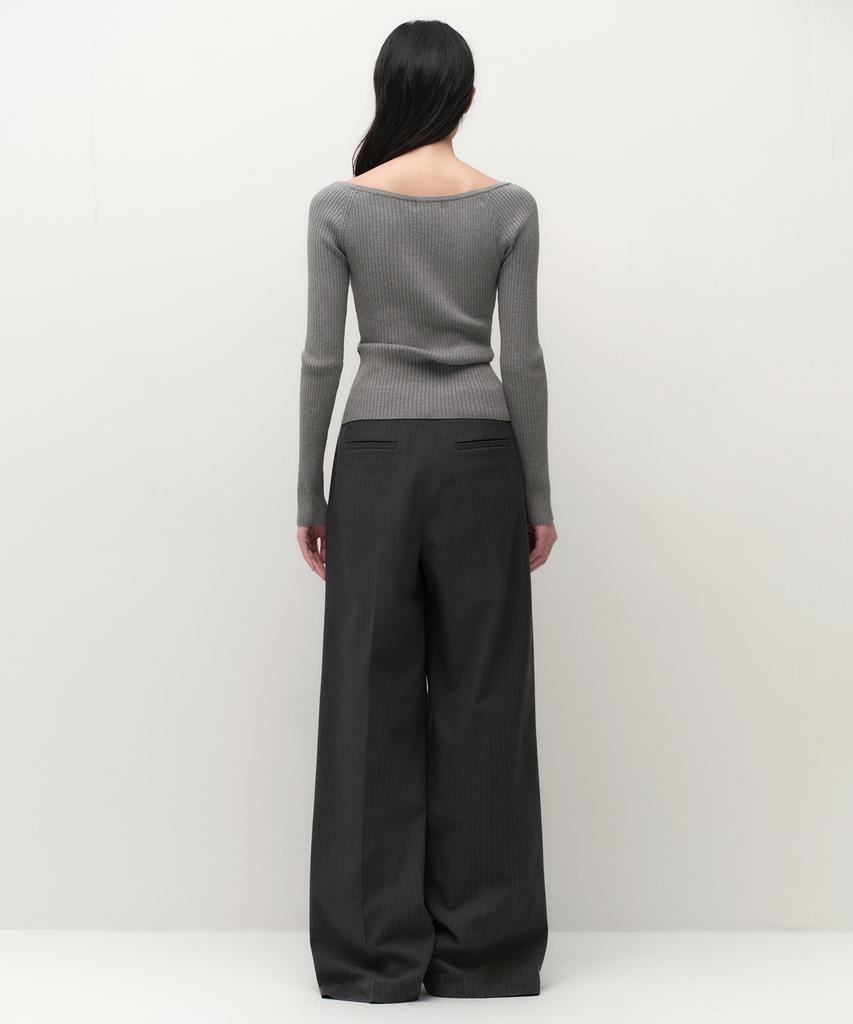 MUSINSA STANDARD WOMAN Women'S Pinstripe Deep Tuck Wide Slacks [Gray]