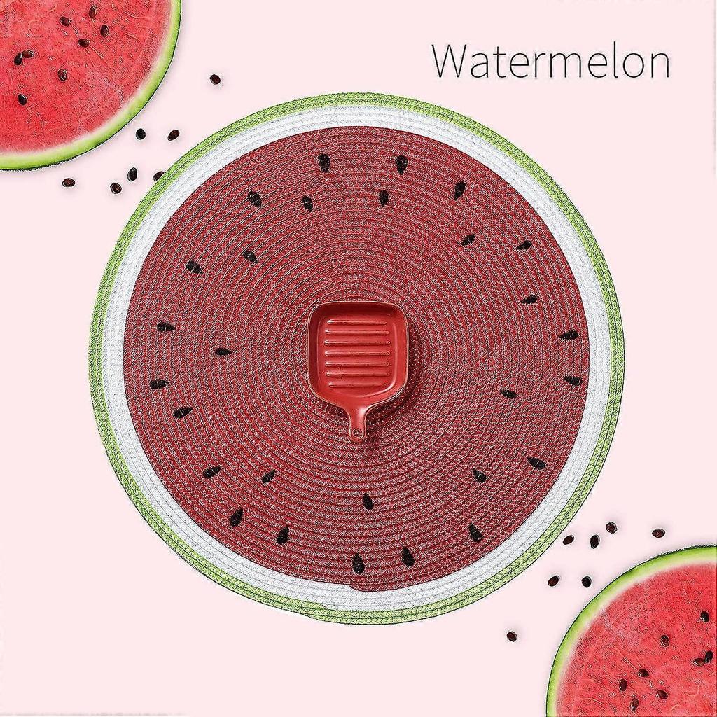 Round Braided Placemats 15 Inch Round Table Mats for Dining  Heat Resistant Place mats Set of 6 (Watermelon red)