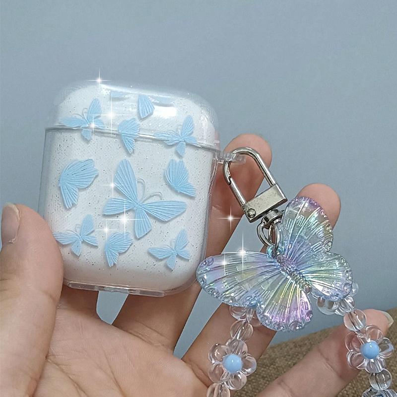 Crystal Butterfly Pendant Bead Bracelet Earphone Protective Case For Airpods Pro3/ Pro2/Pro For Airpods 4/3/2/1 Headphone Cover