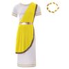 Mens Ancient Greek Toga Costume Short Sleeve Retro Gold Trim Roman Robe Headband Cosplay