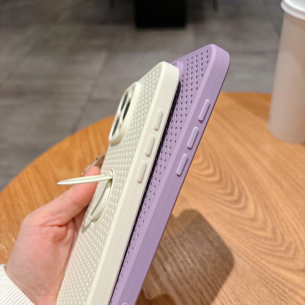 Heat Dissipation Mesh Ring Holder Stand Case for iPhone 16E 16 15 14 13 12 11 X XS XR 8 7 Plus Pro Max Shockproof Cooling Cover