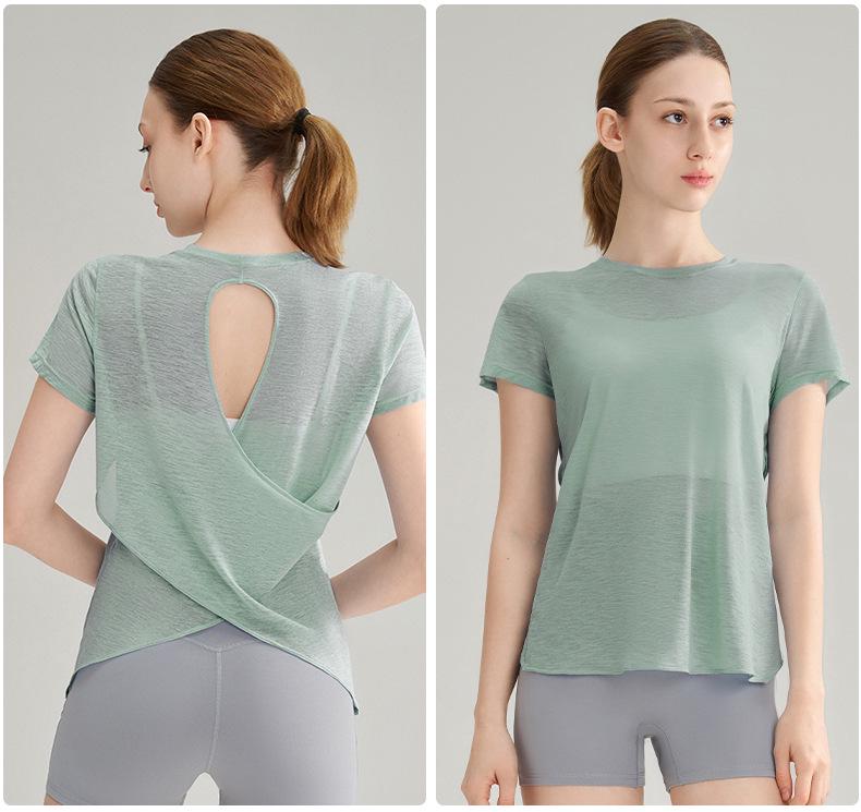 Women's Bamboo Yarn Hollowed Back Quick-Dry Yoga T-Shirt