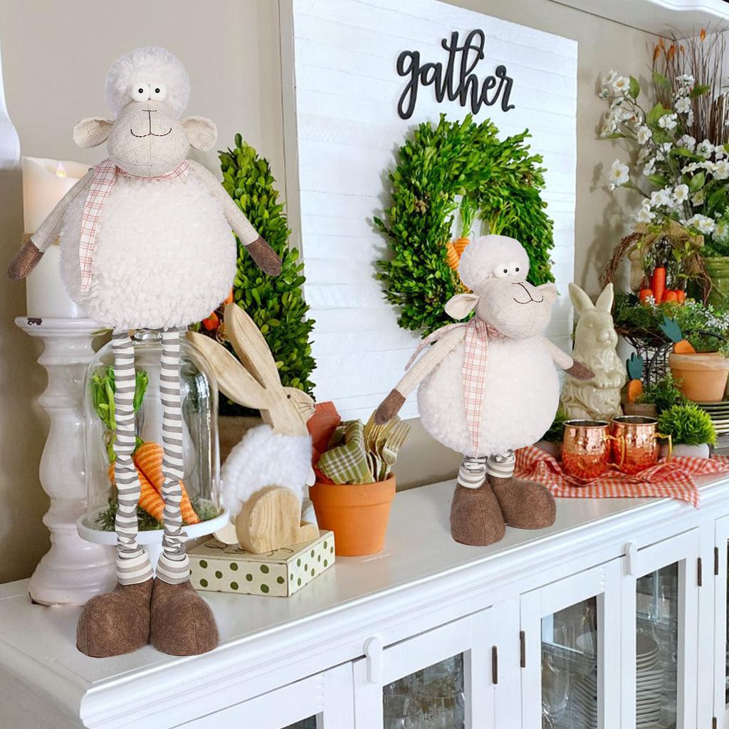 Easter Retractable Leg Sheep Scarf Striped Plush Ornaments Plush Doll Easter Decorations