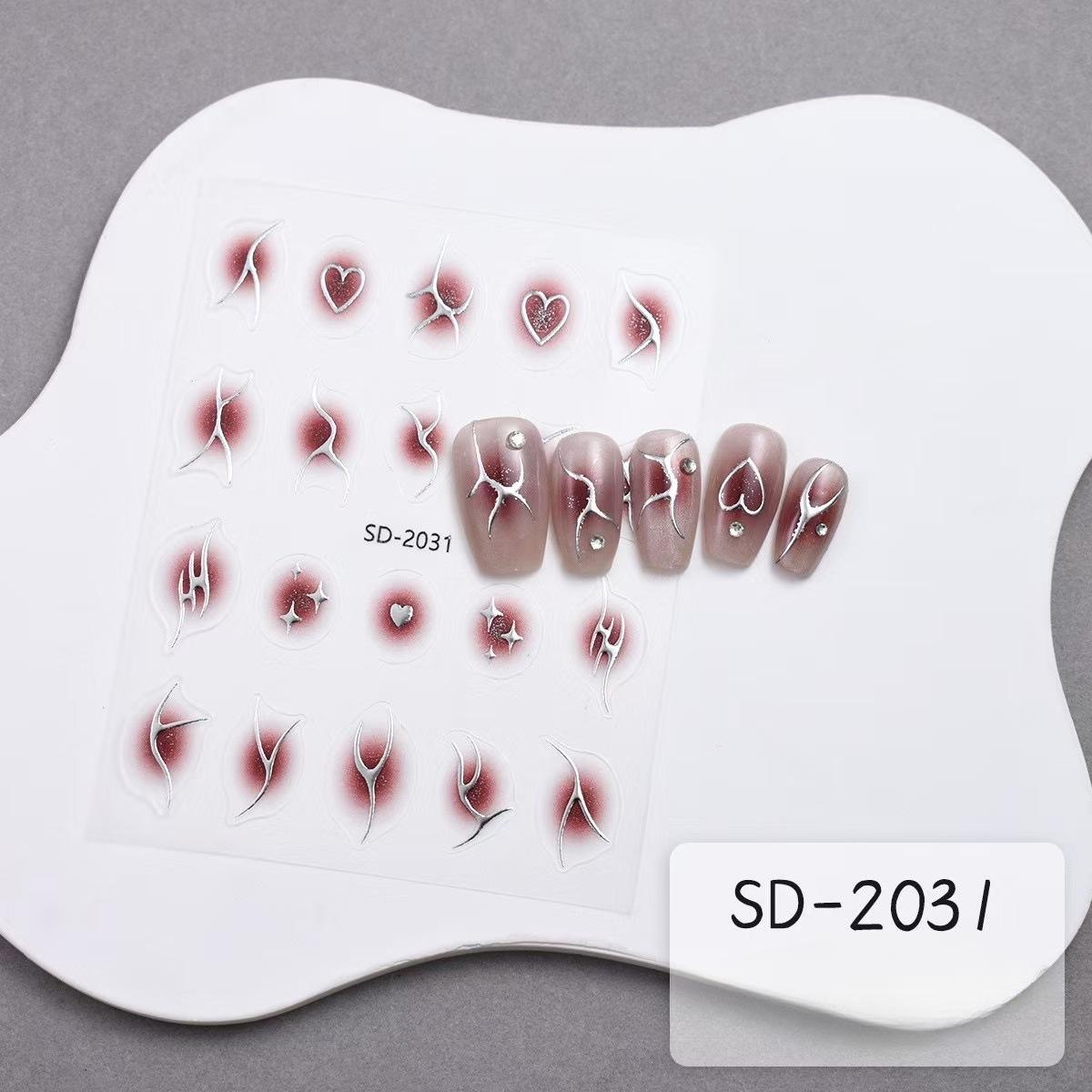 

New Silver-scalding Line Flame Nail Art Sticker Metal Mirror Irregular Sticker Cool Nail Decal Decoration T213 - Line Flame, Red