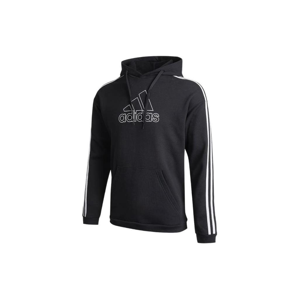 adidas Solid Color Logo Print Drawstring Hoodie With Long Sleeves Men Tops Black GV5181