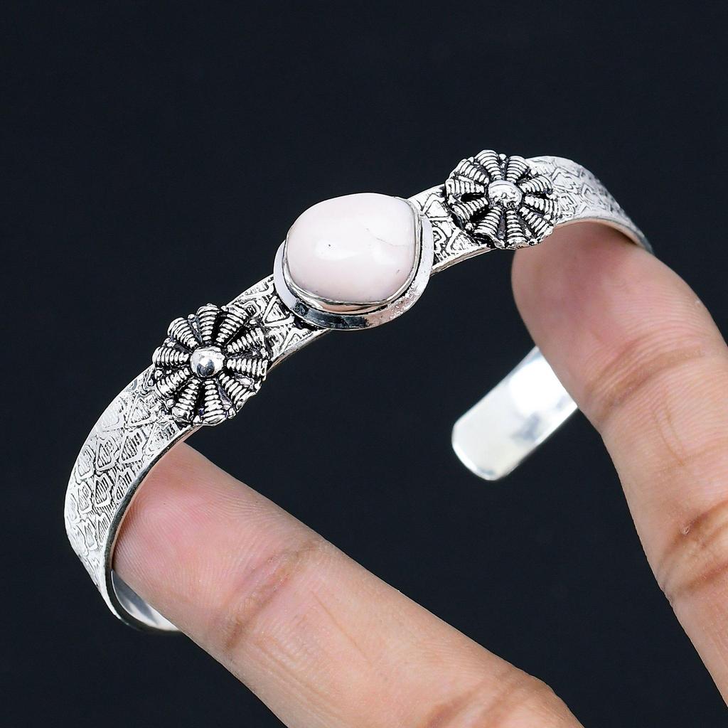 Daughters Day Sale Pink Opal Gemstone Sister Birthday Bangle Jewelry 925 Silver