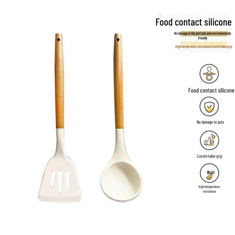 Silicone Spatula & Ladle Set with Wooden Handle for Home and Baby Food Preparation - High Quality, Stylish Design