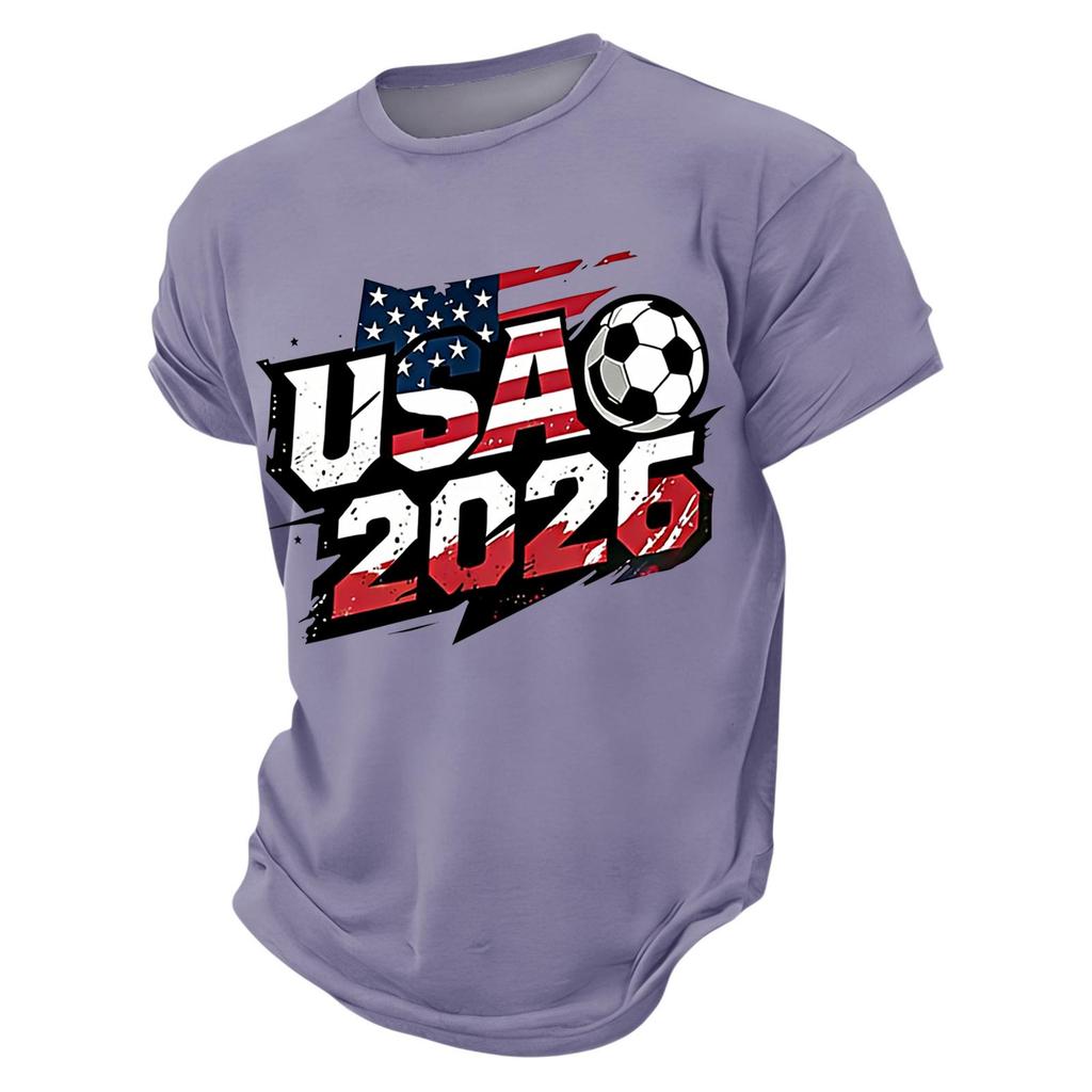 T-shirt da Uomo a Maniche Corte Girocollo Grafica Calcio USA 2026 Casual Vestibilità Larga Top per l'Uso Quotidiano