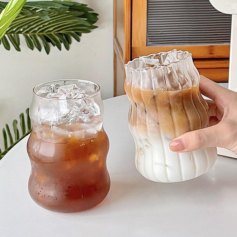 Stripe Cup Chubby Cold Drink Cup Milk Tea Glass Cup Wine Glasses Cloud Cup Coffee Milk Juice High Borosilicate Glass Mug