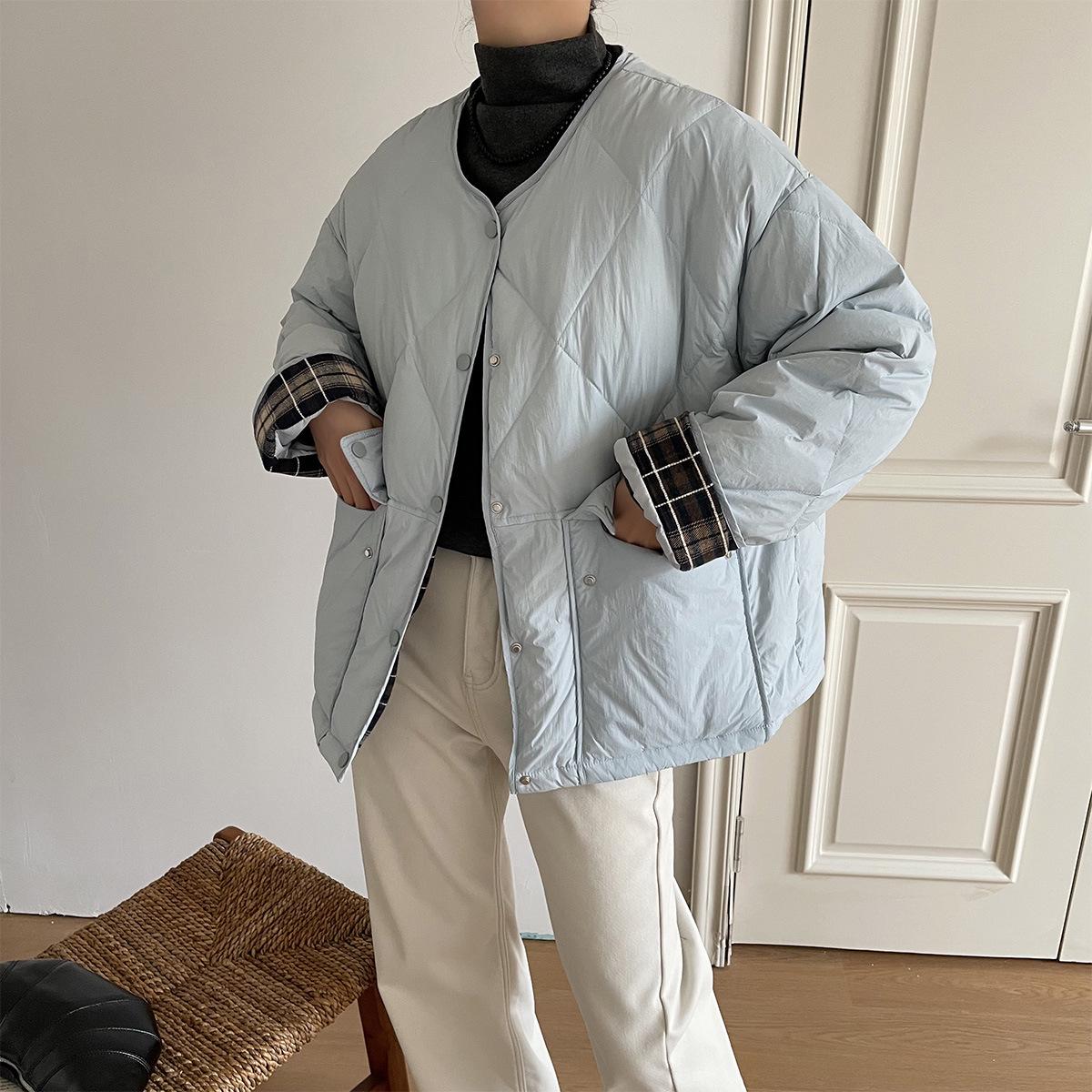 

Lizhiqi Women s 2024 Winter Korean Style Plaid Patchwork Down Jacket M (recommended for 40kg-52.5kg) чорний