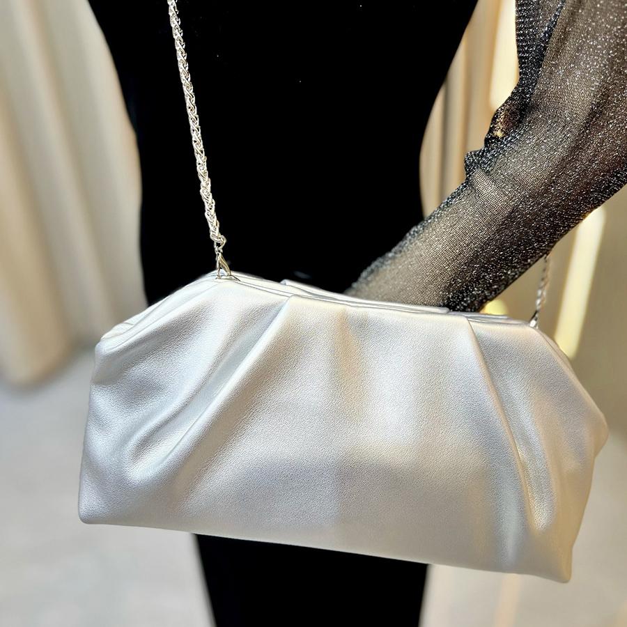 Pu Leather Women's Chains Shoulder Bag Handheld Dumpling Bag Cloud Underarm Small Bag Foldable Wedding Evening Party Clutch Bags