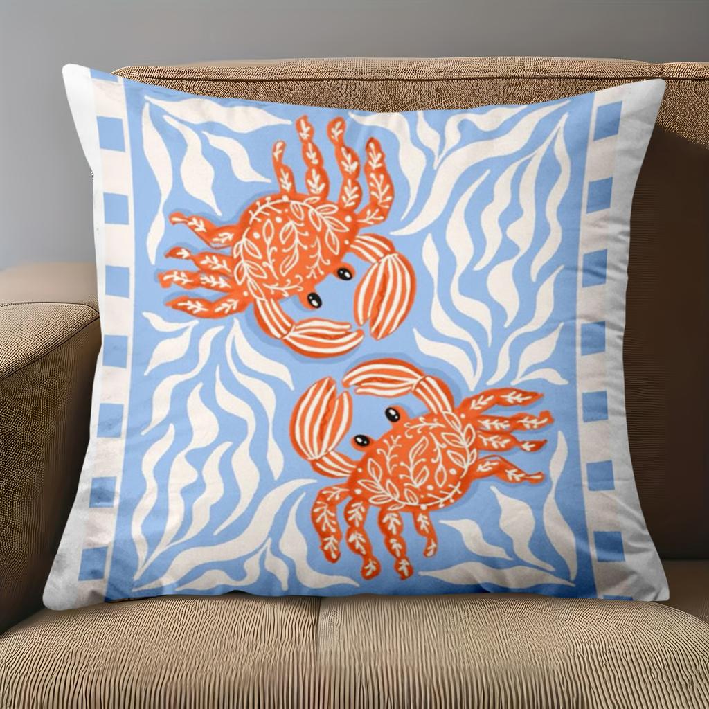 1 Pieces Blue And White Crabs Pattern Decorative Throw Pillows Polyester pillowcase sofa decorative cushion cov Headboard Pillow