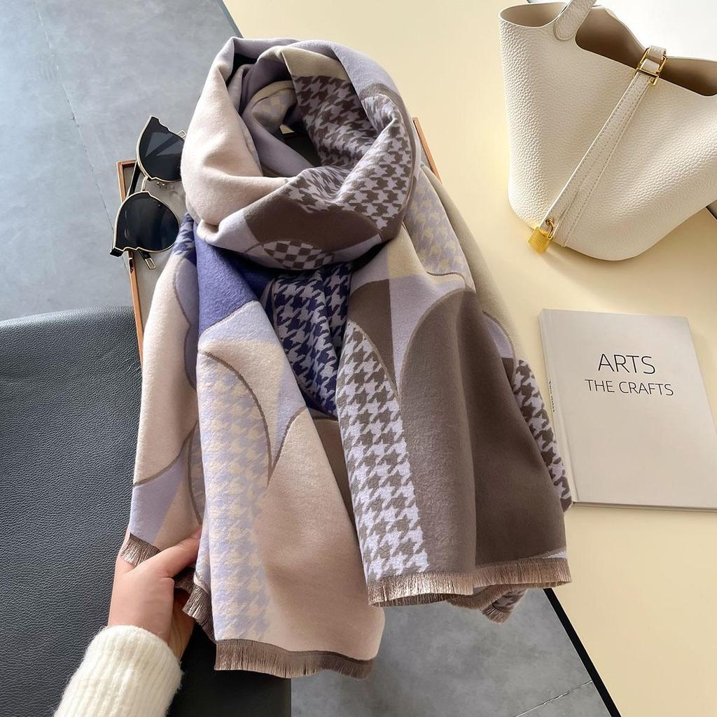 Luxury Floral Print Scarf for Women Warmer Winter Cashmere Pashmina Scarves Shawls Female Thick Blanket Wraps Foulard