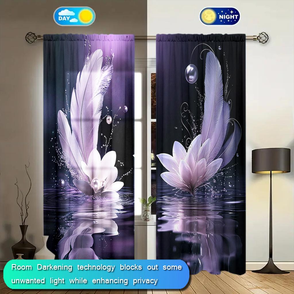 2 Stück Schöner Federkunst-Druckvorhang für Heimdekoration - Stangentasche Fensterbehandlung für Schlafzimmer, Büro, Küche