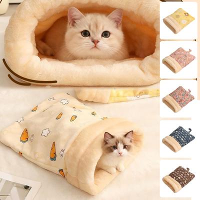 Semi-Closed Cat Sleeping Bag Cozy Cat Burrow Bed Winter Warm Plush Pet Cave Secure Comfortable Dog Cushion Nest Casa Para Gatos