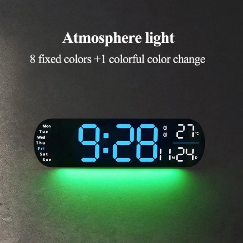 Large Digital LED Wall Clock Multifunctional Adjustable Atmosphere Light Color Changing Electronic Alarm Clock
