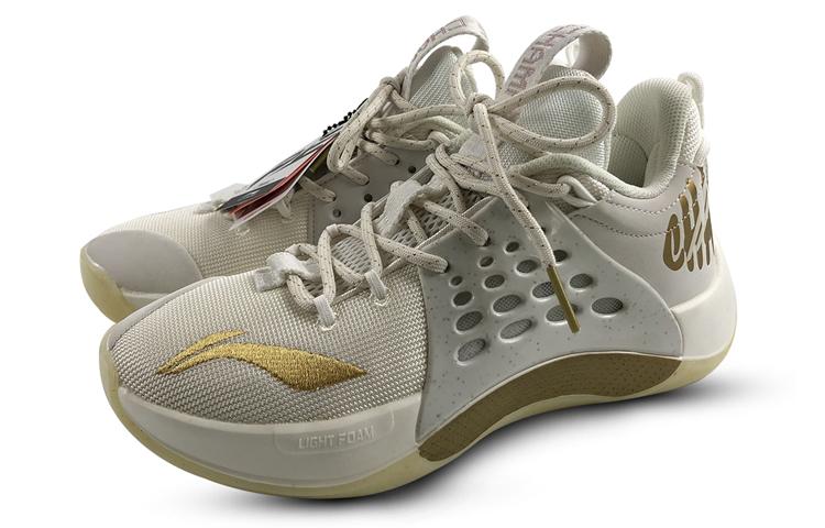 Li Ning SONIC 7 CBA League PE Slip Resistant Abrasion Resistant Low top Basketball Shoes Men's White Gold ABAP033-V