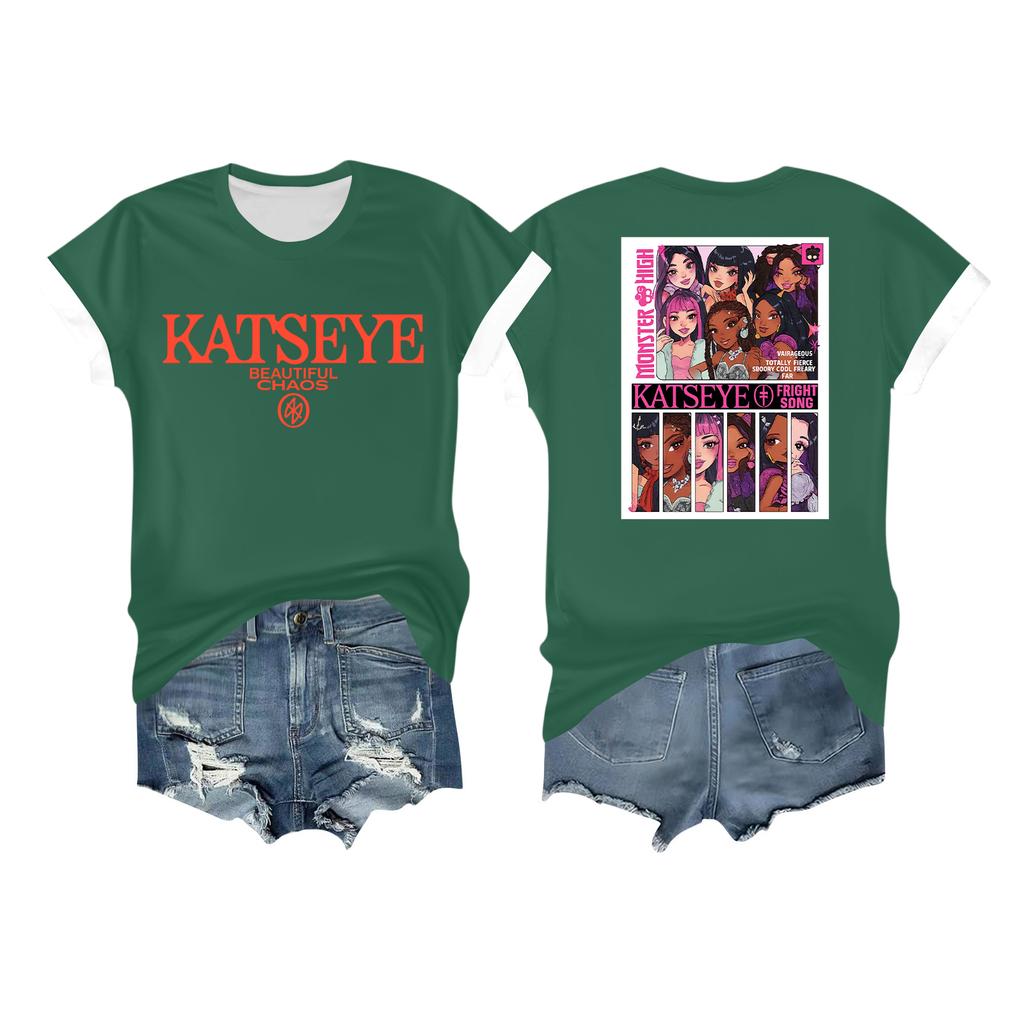 Women's Casual Printed T-shirt Round Neck Pullover Short Sleeve Top