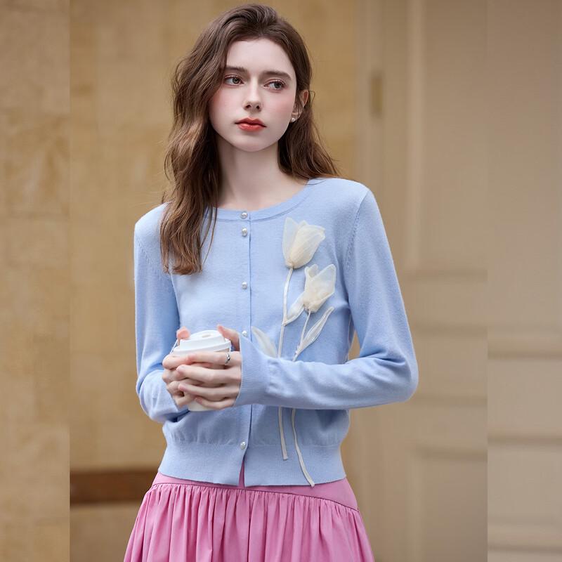 Elegant 3D Floral Pearl Button Knit Cardigan