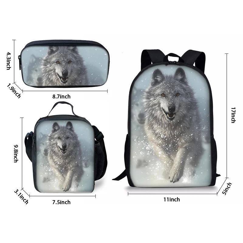 Animal Wolf King Three Piece Set Backpacks for Boy and Girls Best Gifts 2D Flat Cartoon School Backpack for Children