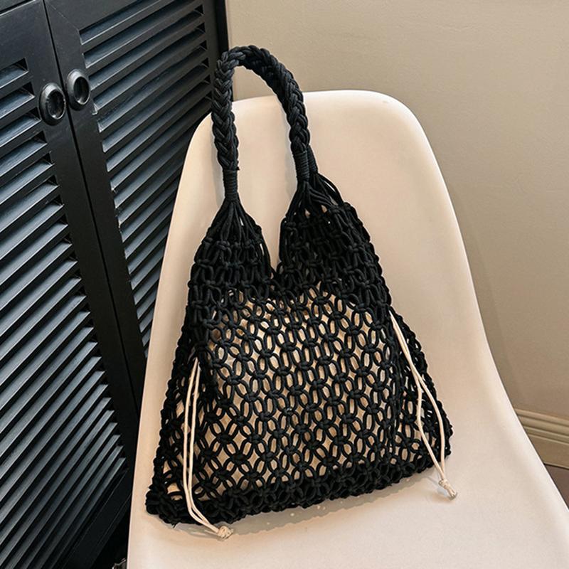Borse all'uncinetto per donna Borsa da spiaggia estiva Borsa tote in rafia Estetica Borse a tracolla in paglia Bohémien Boho Borsa a spalla intrecciata a maglia