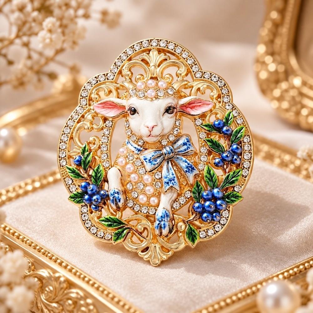 Pearl New Year Lapel Pin Enamel Badge Cute Sheep Brooch Dating