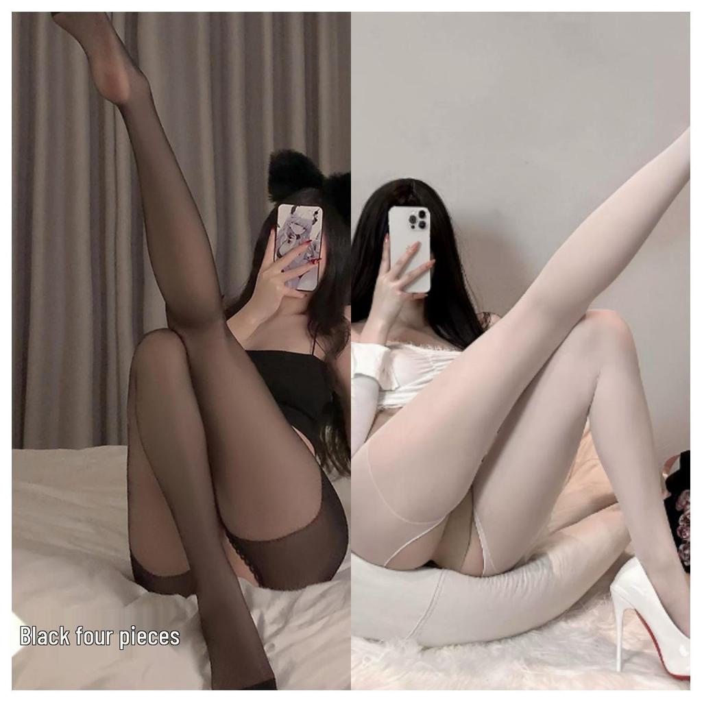 Ultra-thin Open-Crotch Tear-Away Black Stockings with Sexy Style