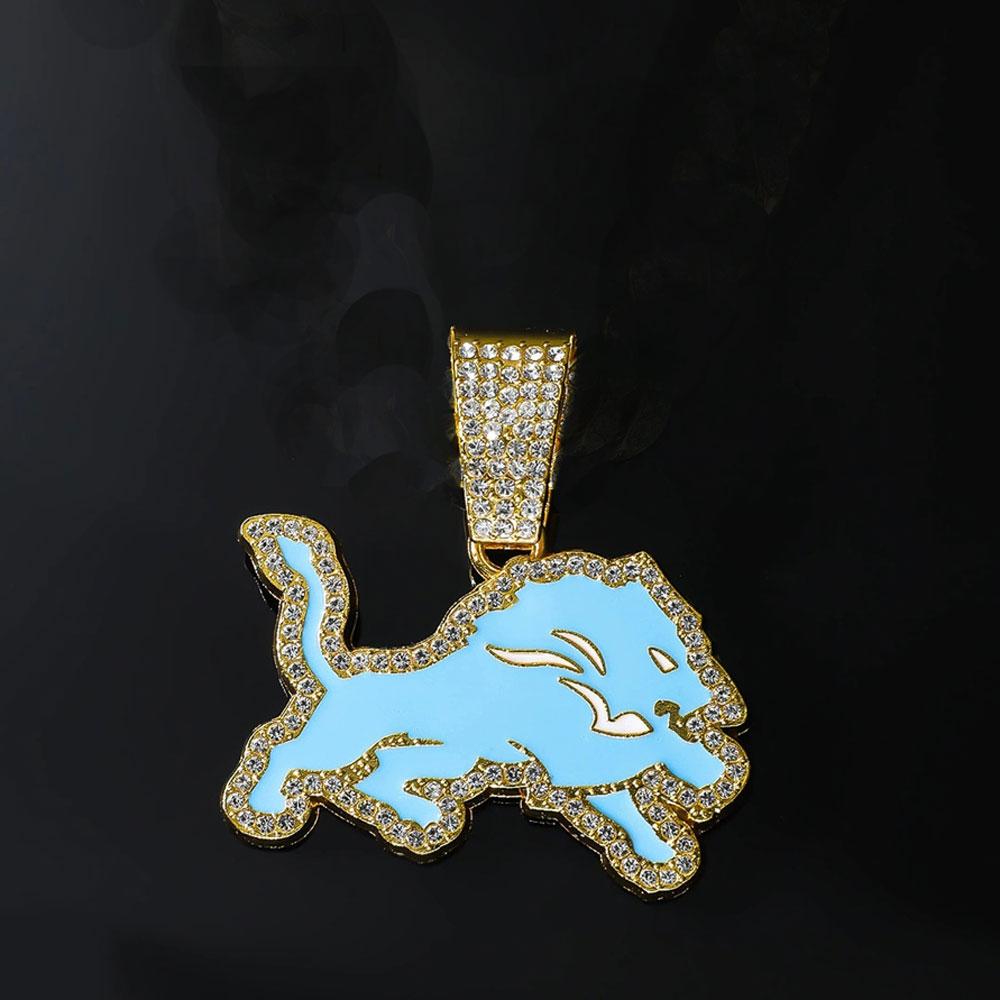 Herren Damen Hip Hop Blauer Wolf Anhänger Halskette Mit 13mm Kristall Kubanische Kette HipHop Iced Out Bling Halsketten Mode Charm Schmuck