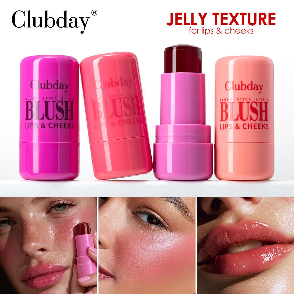 Clubday Bastão de Blush Cremoso 2 em 1 para Lábios e Bochechas - Creme de Blush Hidratante, Bastão de Maquilhagem com Cor e Glow Multiuso, Esfumável e de Longa Duração