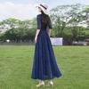 Elegant V-Neck Puff Sleeve High-Waist Maxi Dress