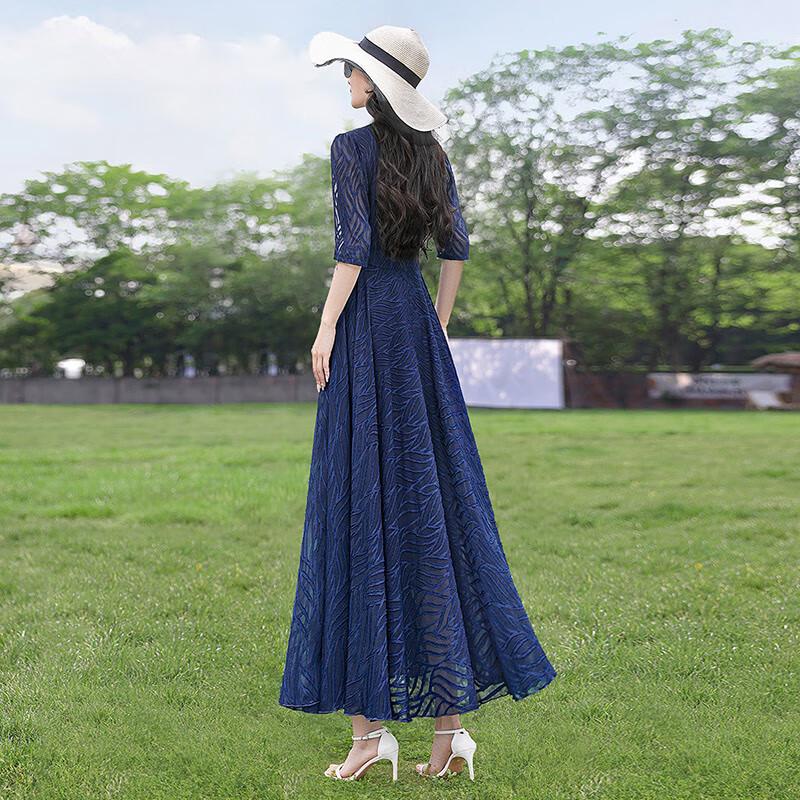 Elegant V-Neck Puff Sleeve High-Waist Maxi Dress