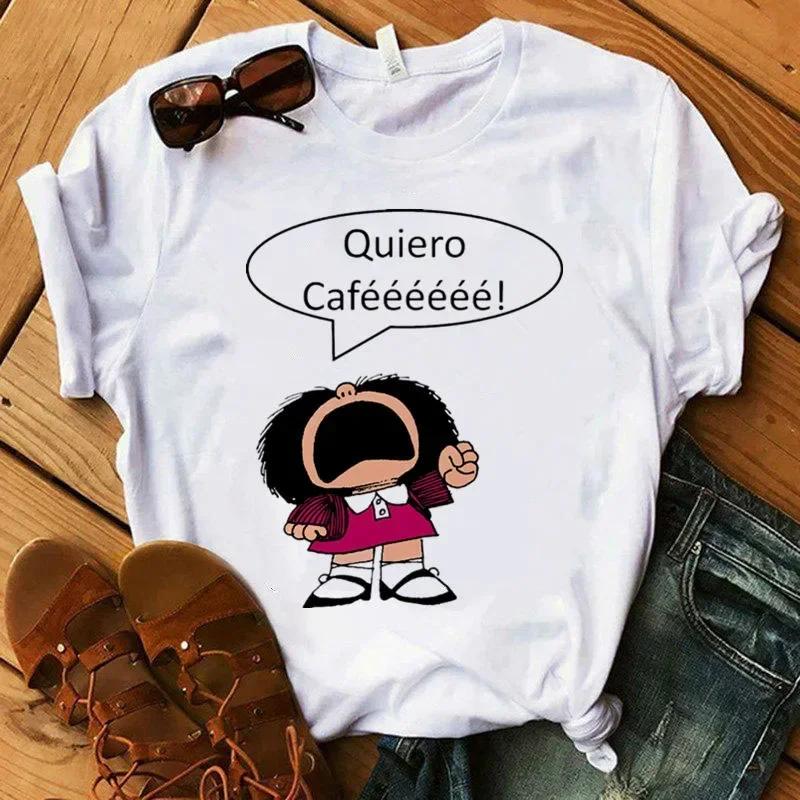 Women's T-shirt Mafalda Cartoon Print T-shirt Ladies Casual Harajuku Graphic T-shirt Short Sleeve Fashion Kawaii Tshirt Female