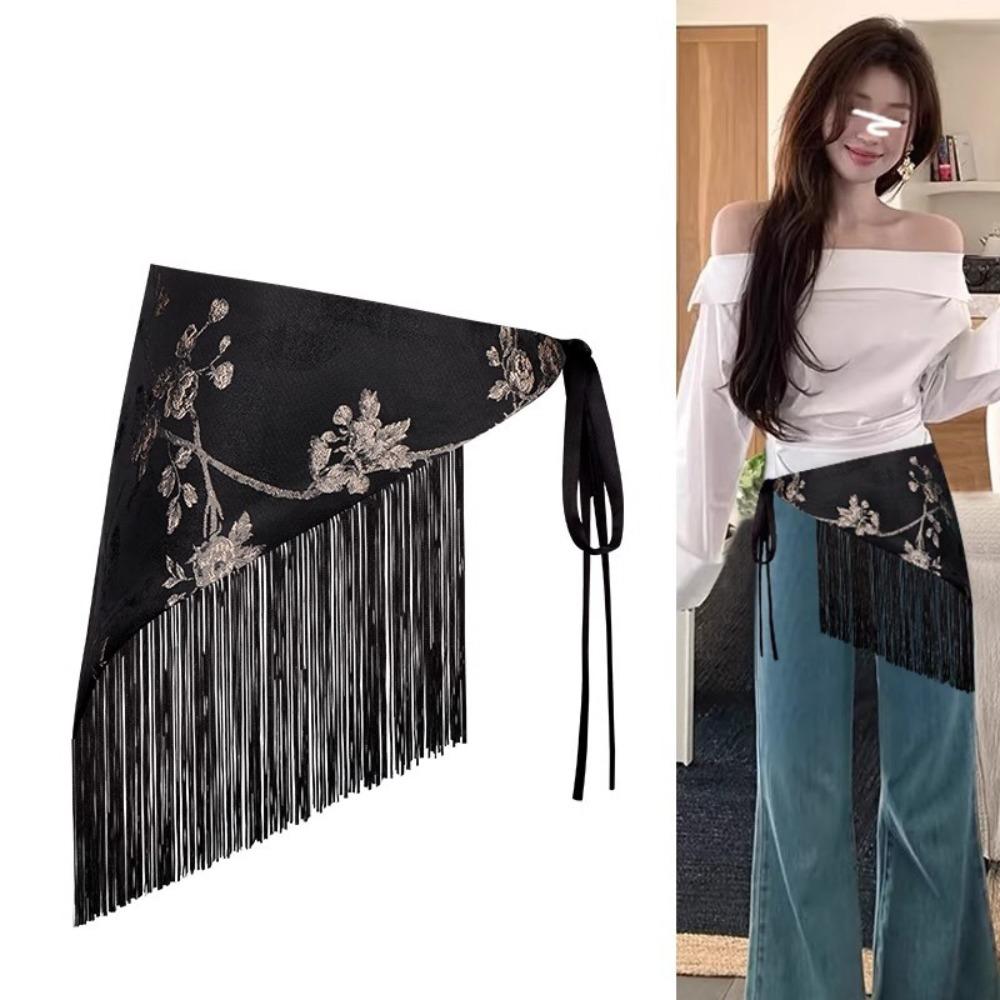 Chinese Style Triangular Waist Belt Printing Ethnic Style Trim Butt Curtain Irregular Hem Ruched Triangular Waistband Adult