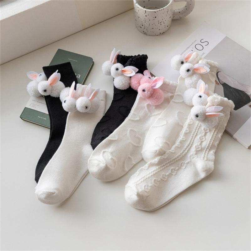 Women Calf Socks Ruffle Crew Socks Cotton Bootie Socks Lolitas Loose Socks Cute Rabbit Ankle Socks JK Middle Tube Socks