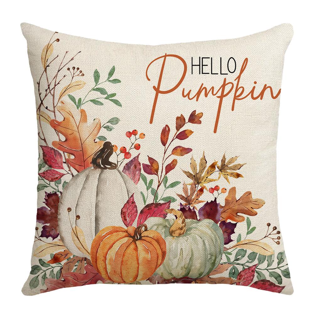 Thanksgiving Pumpkin Flower Elements Illustration Style Letter Print Home Festive Atmosphere Sofa Decoration Pillow Cover