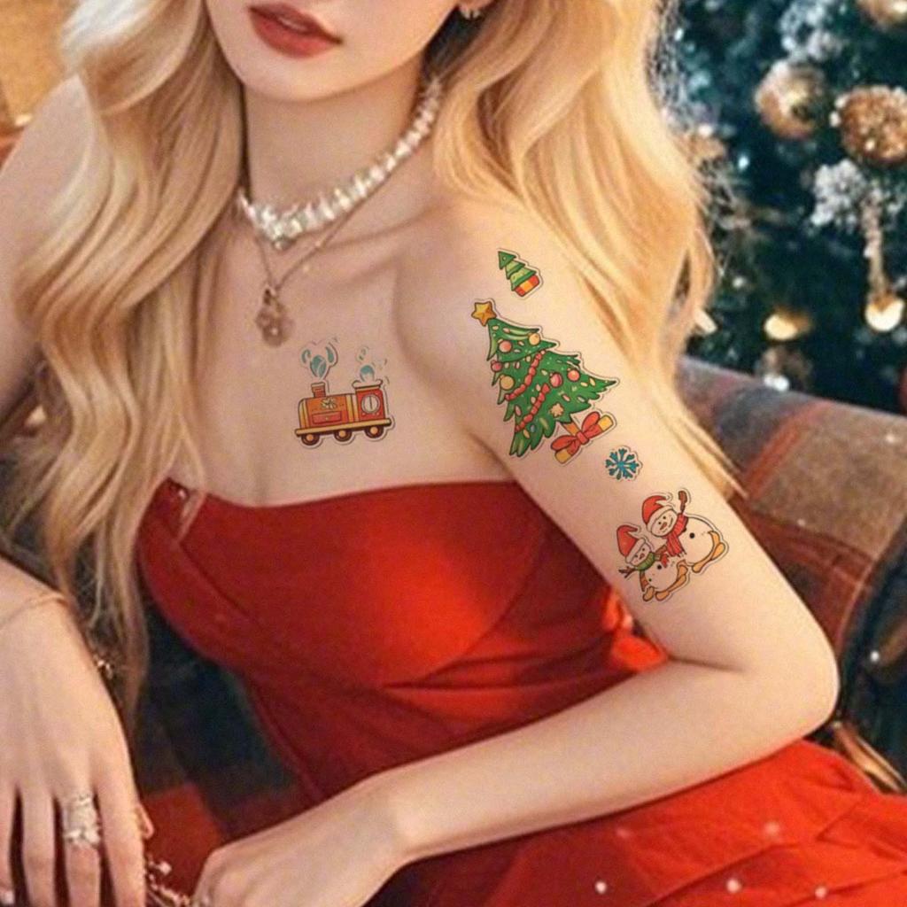 Christmas Tattoo Sticker Cartoon Cute Christmas Tree Snowman Tattoo Sticker Waterproof And Long-Lasting Non-Reflective