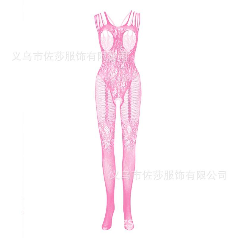 New sex underwear hollow chest hanging sexy one-piece jacquard mesh coat open neck