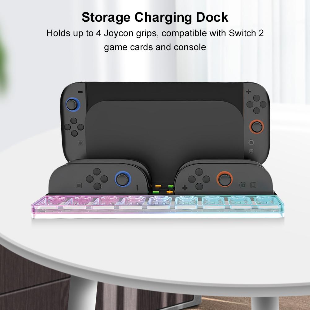 Charger Dock for Switch 2 for Joycon Controller Game Console Cooling Stand Charger Stand Station with 9 Game Card Slots Charger