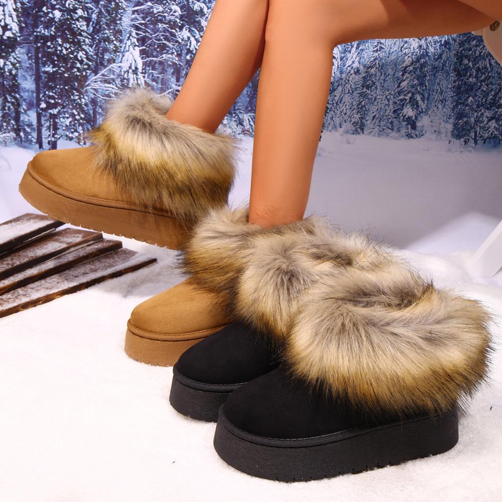 Fashion Shoes for Women Fur Boots Winter Warm Ankle Boots for Women Snow Shoes Round Toe Slip On Female Flock Snow Boot Ladies Shoes