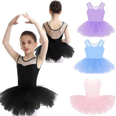 Kids Girls Mesh Tutu Ballet Classic Tulle Dress Gymnastics Leotard Dress Dance Costume