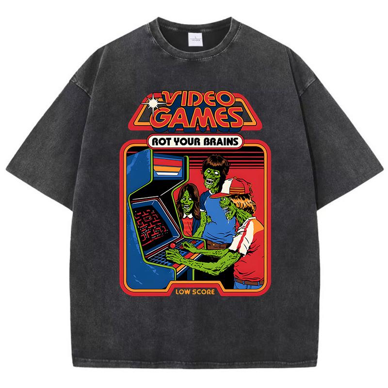 

Видеоигры портят ваши мозги Выстиранная Ретро Мужская Футболка Хлопок Свободные Футболки Хлопок Оверсайз Уличная одежда Дышащая Футболка Пара 3XL