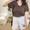 Women's V Neck Short Sleeve Loose Fit Tunic Top Solid Color Casual Summer Blouse