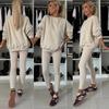 2024 Trending Women's Solid Color Round Neck Sweatshirt and Skinny Long Pants Two-Piece Set