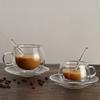 180/250ml Double-Walled Glass Coffee Cup With Spoon Clear Heat-Resistant Milk Espresso Mug With Dessert Saucer Glass Cup Set